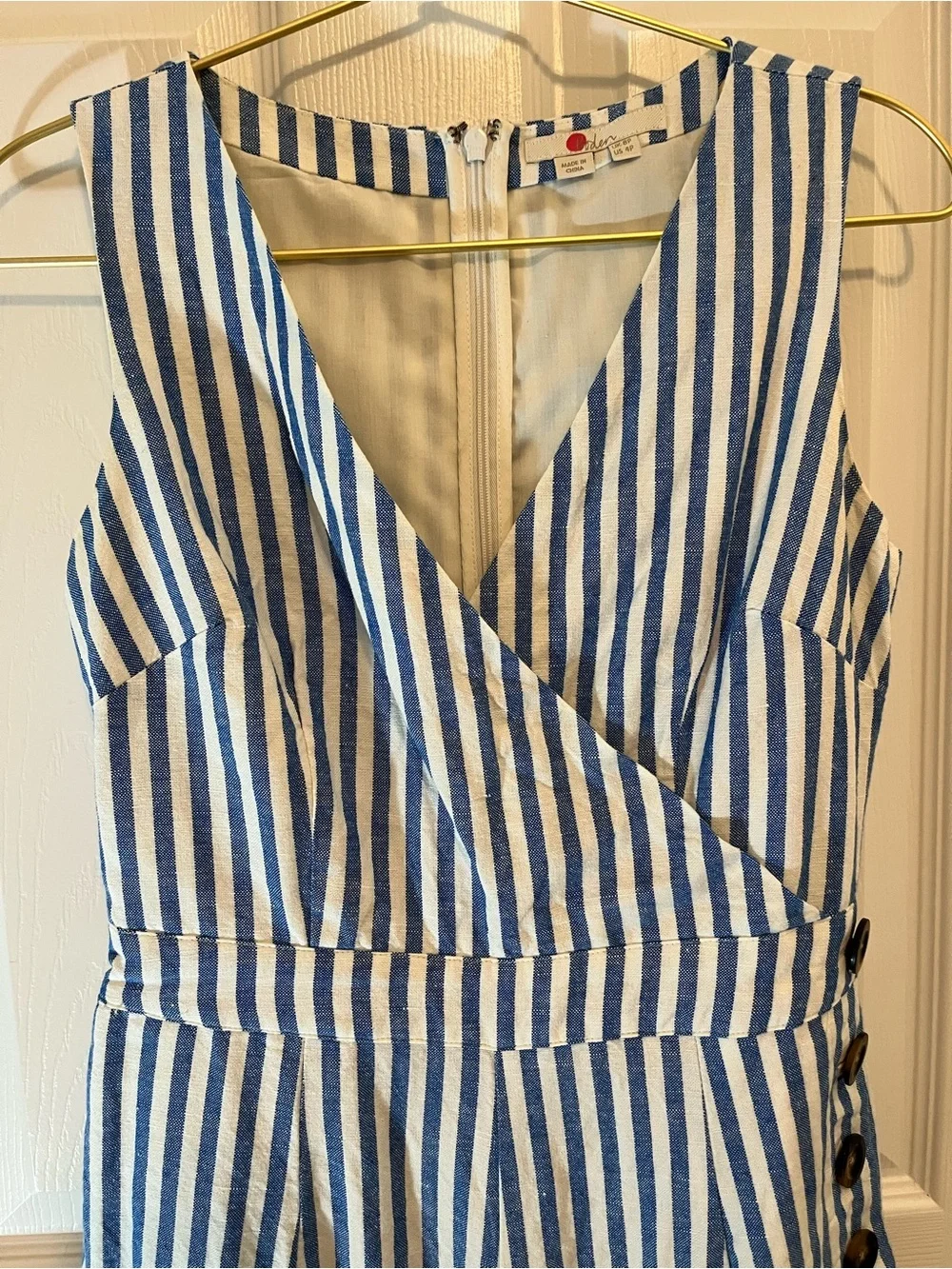 Boden Blue White Stripe Linen Blend Culotte Jumpsuit Petite 4 Coastal Chic - Picture 3 of 8